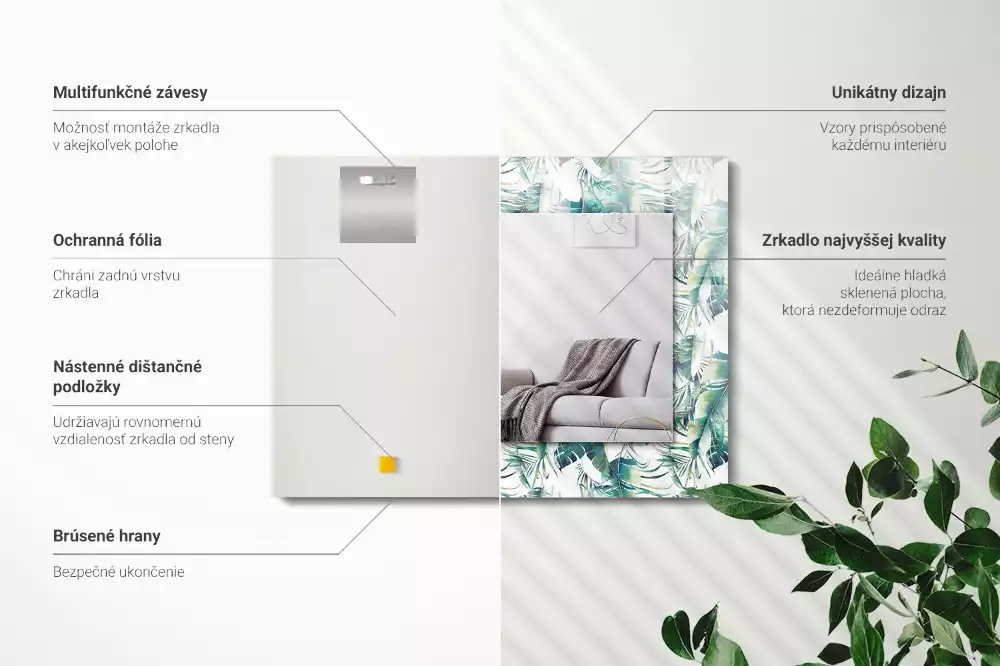 Miroir décoratif rectangulaire Feuilles tropicales vertes