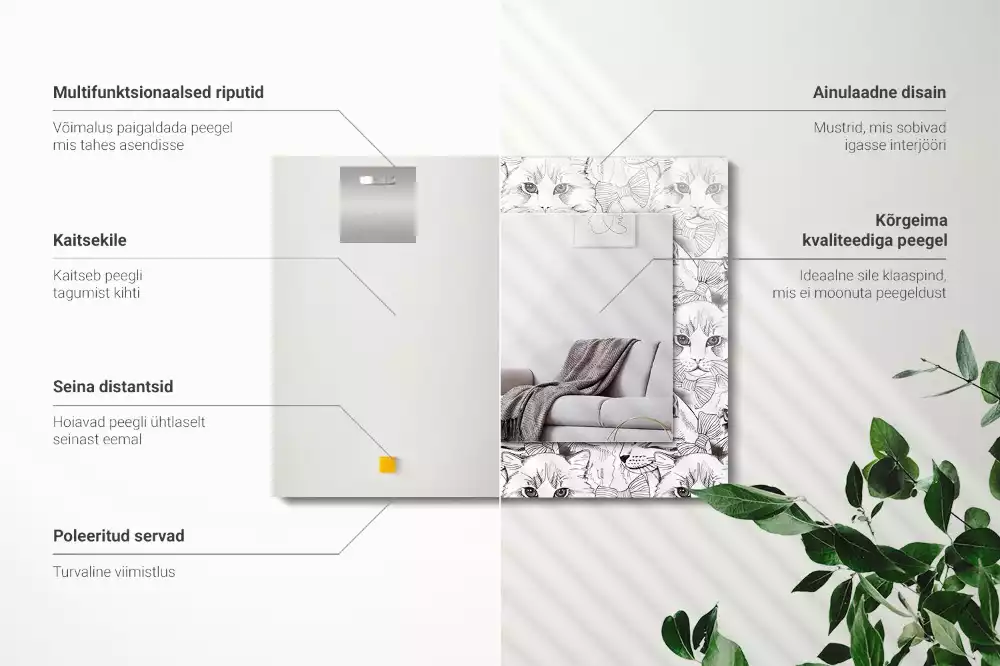 Miroir avec imprimé rectangulaire Chats avec nœuds papillon