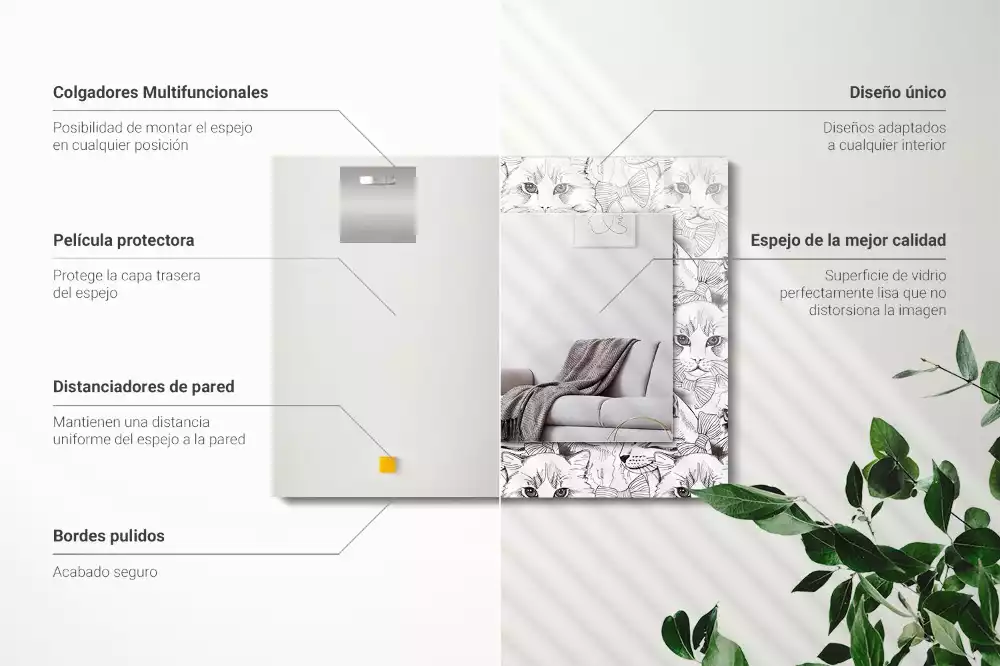 Miroir avec imprimé rectangulaire Chats avec nœuds papillon