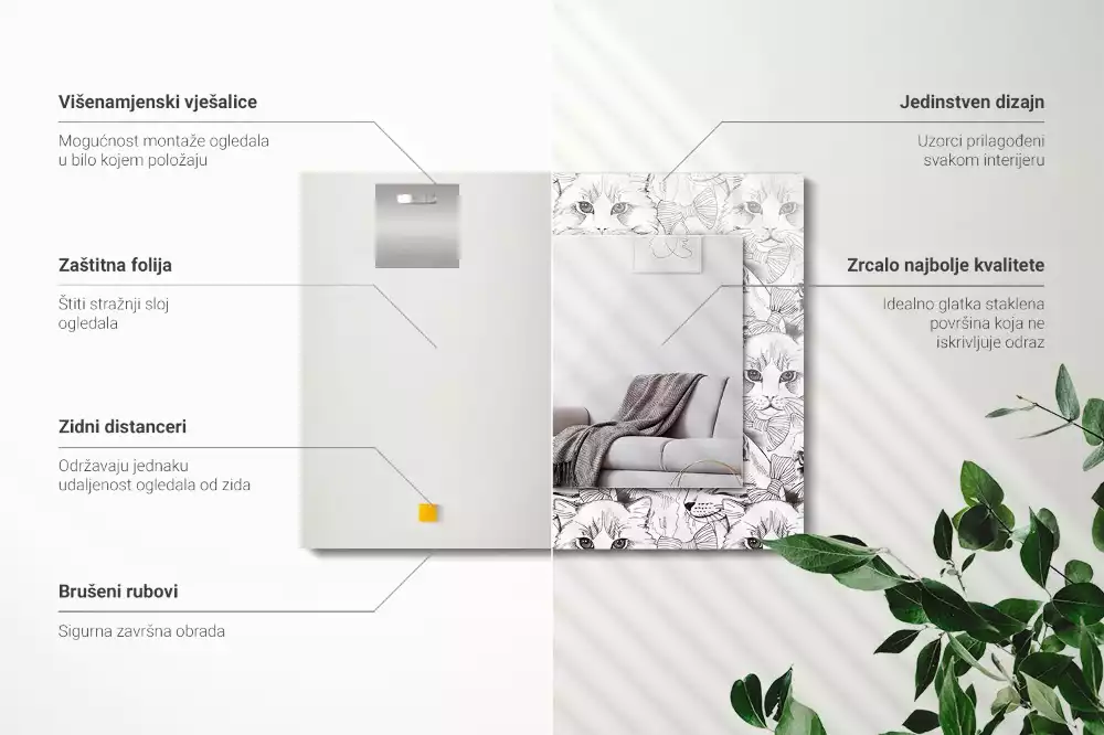 Miroir avec imprimé rectangulaire Chats avec nœuds papillon