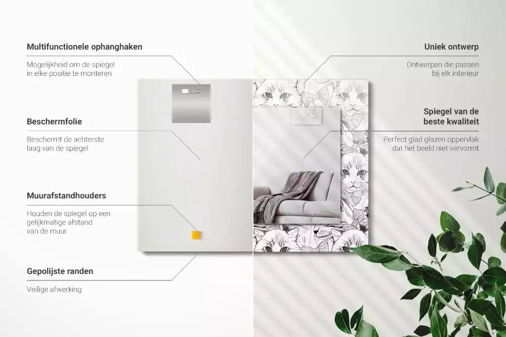 Miroir avec imprimé rectangulaire Chats avec nœuds papillon