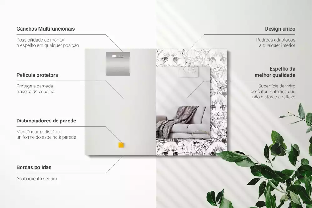 Miroir avec imprimé rectangulaire Chats avec nœuds papillon