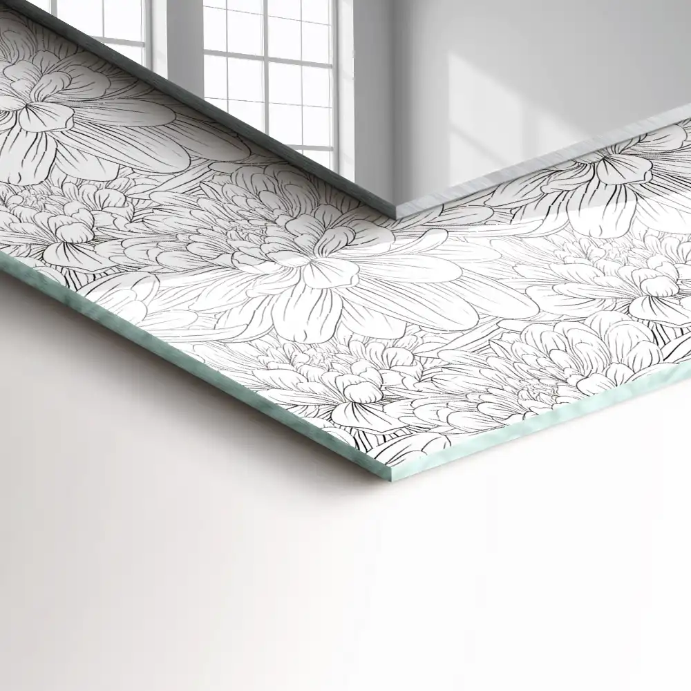 Miroir avec imprimé décoratif rectangulaire Motif floral monochrome