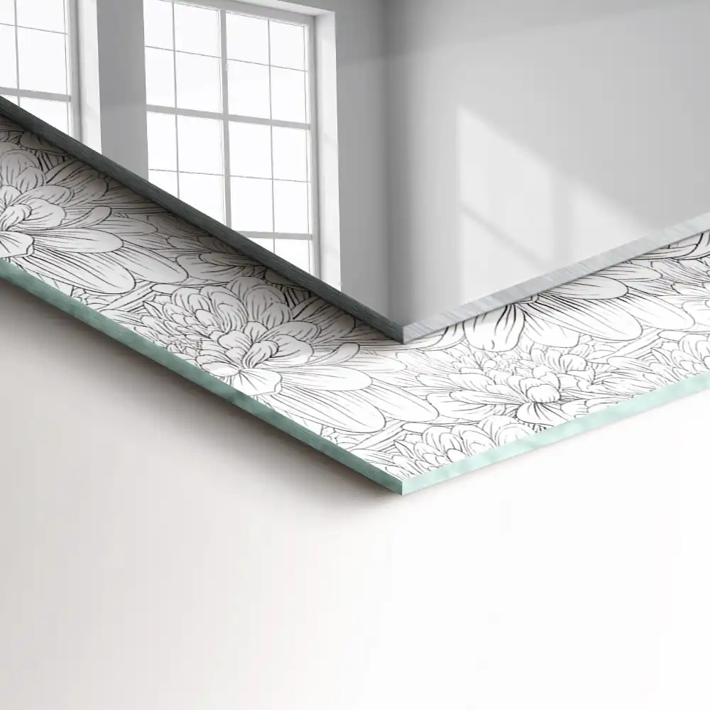 Miroir avec imprimé décoratif rectangulaire Motif floral monochrome