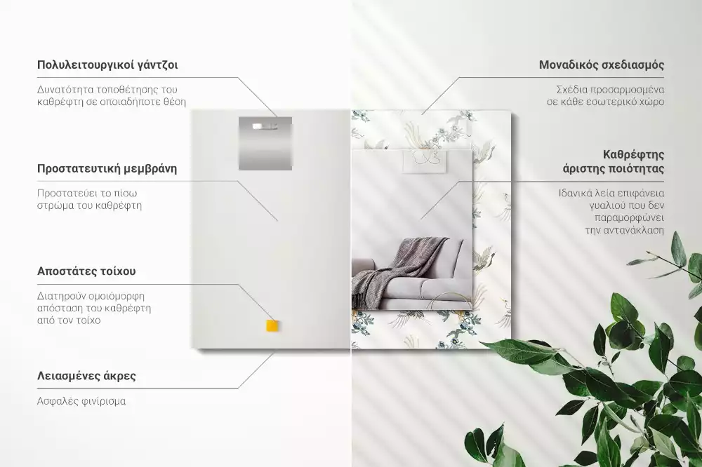 Miroir décoratif rectangulaire Oiseaux et fleurs