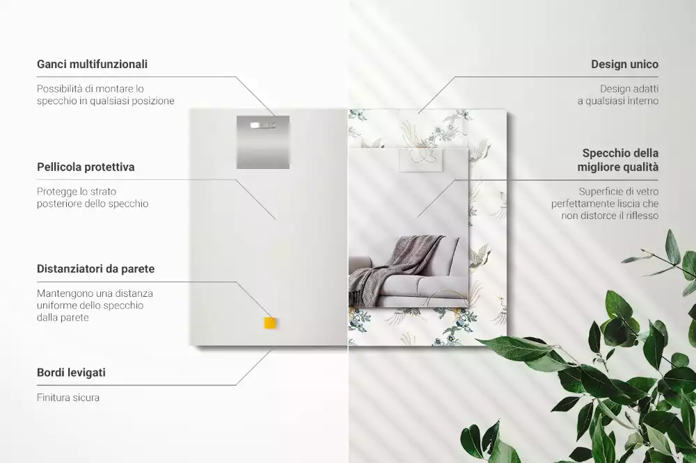 Miroir décoratif rectangulaire Oiseaux et fleurs