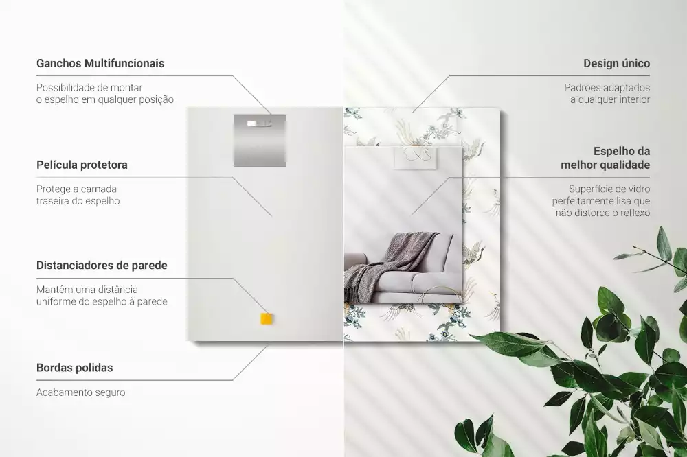 Miroir décoratif rectangulaire Oiseaux et fleurs