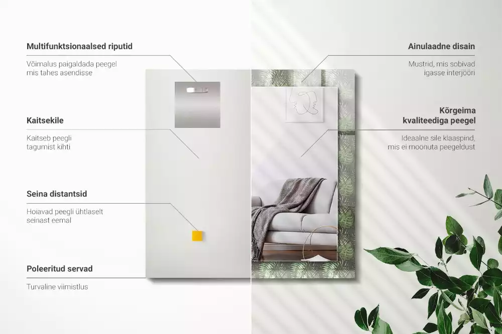 Miroir avec imprimé rectangulaire Feuilles de plantes tropicales