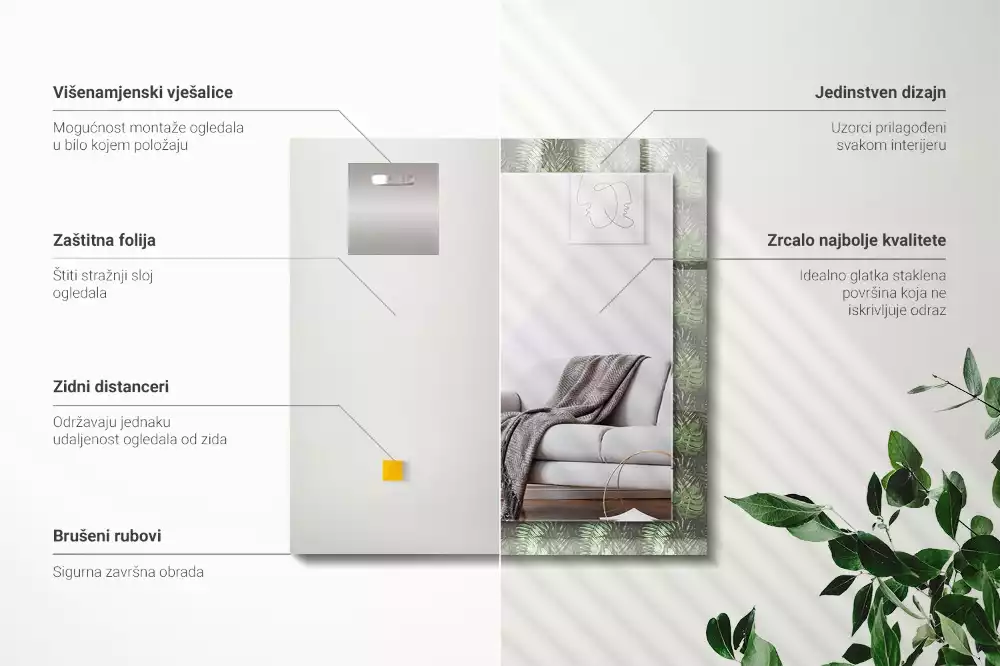 Miroir avec imprimé rectangulaire Feuilles de plantes tropicales