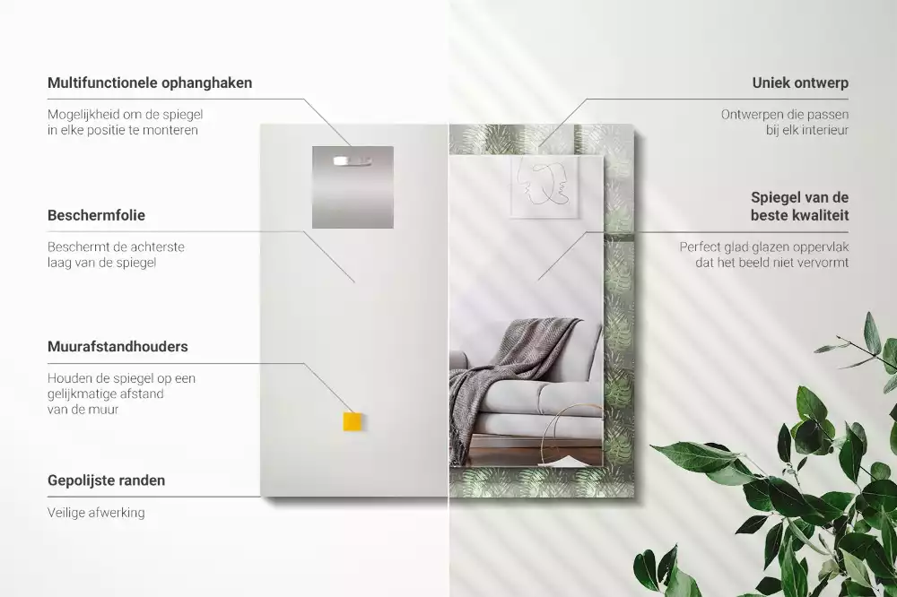 Miroir avec imprimé rectangulaire Feuilles de plantes tropicales