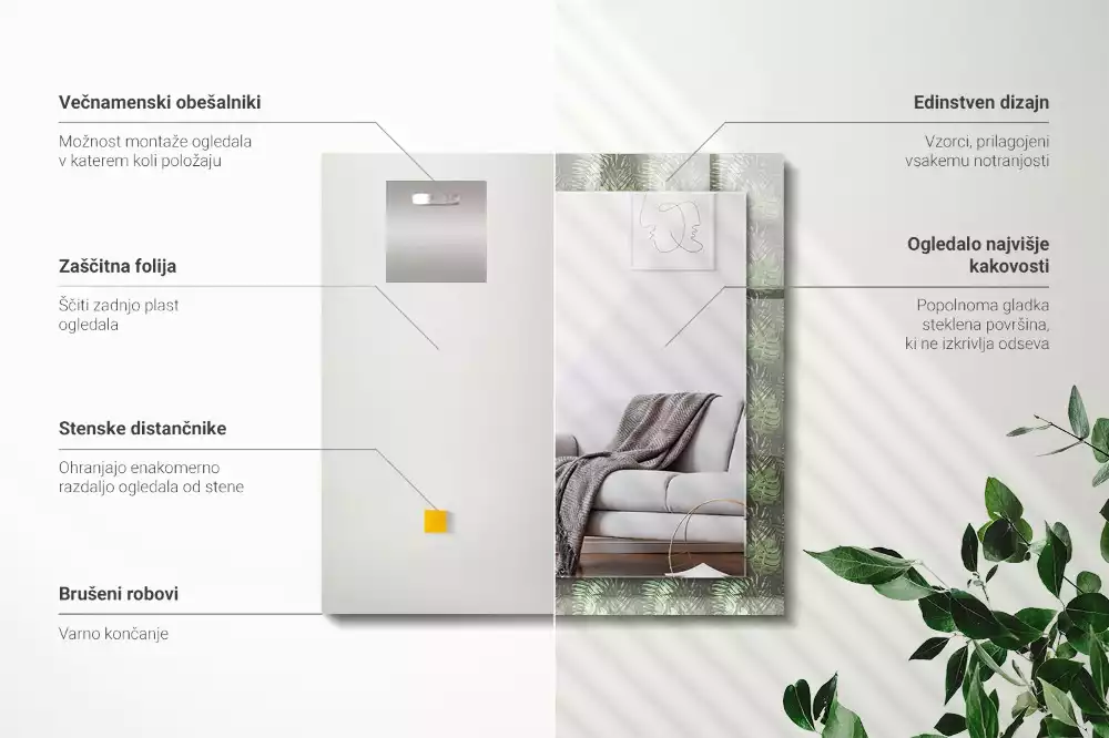 Miroir avec imprimé rectangulaire Feuilles de plantes tropicales
