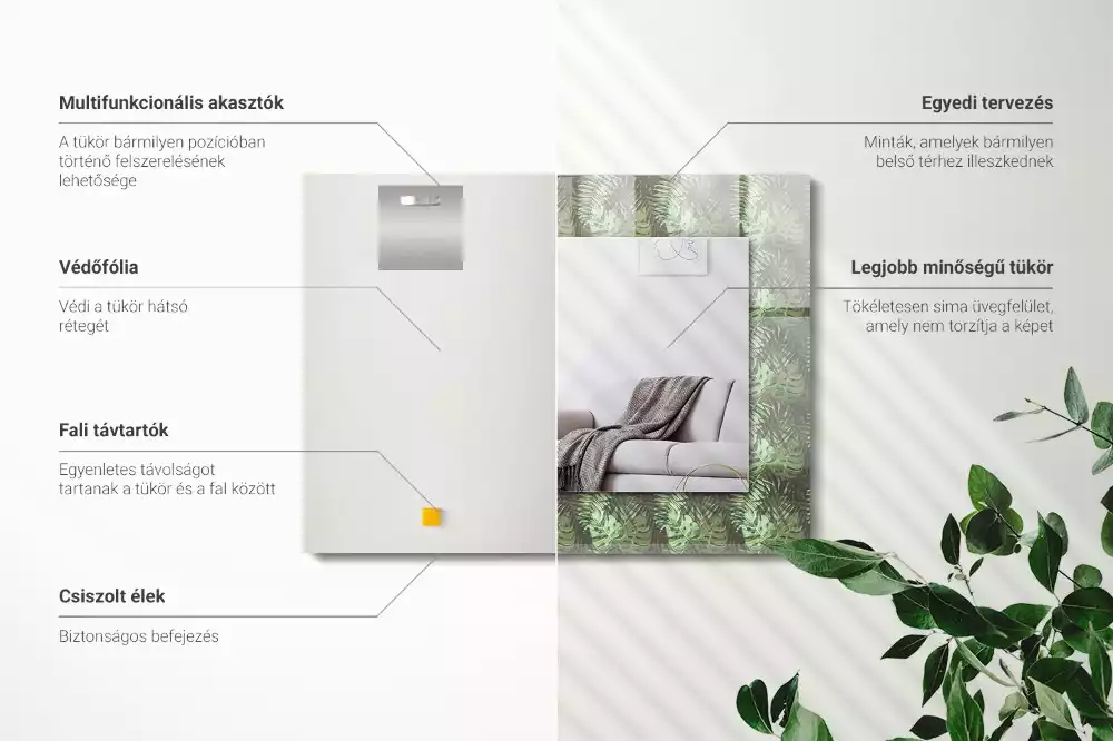 Miroir avec imprimé rectangulaire Feuilles de plantes tropicales