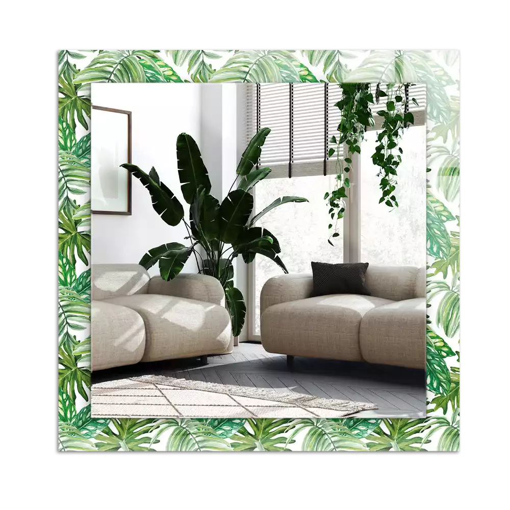 Miroir avec imprimé décoratif rectangulaire Feuilles tropicales vertes