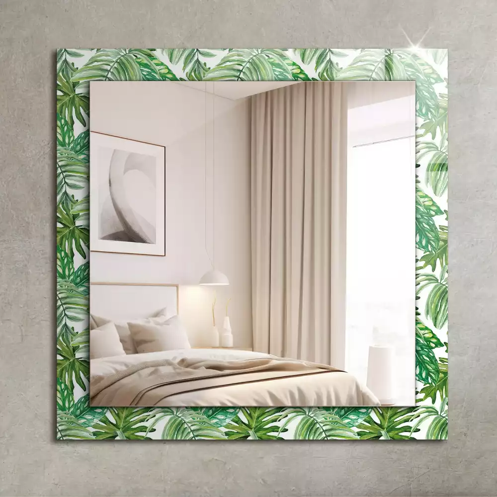 Miroir avec imprimé décoratif rectangulaire Feuilles tropicales vertes