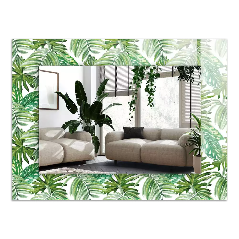 Miroir avec imprimé décoratif rectangulaire Feuilles tropicales vertes