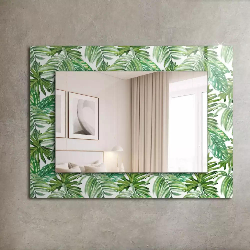 Miroir avec imprimé décoratif rectangulaire Feuilles tropicales vertes