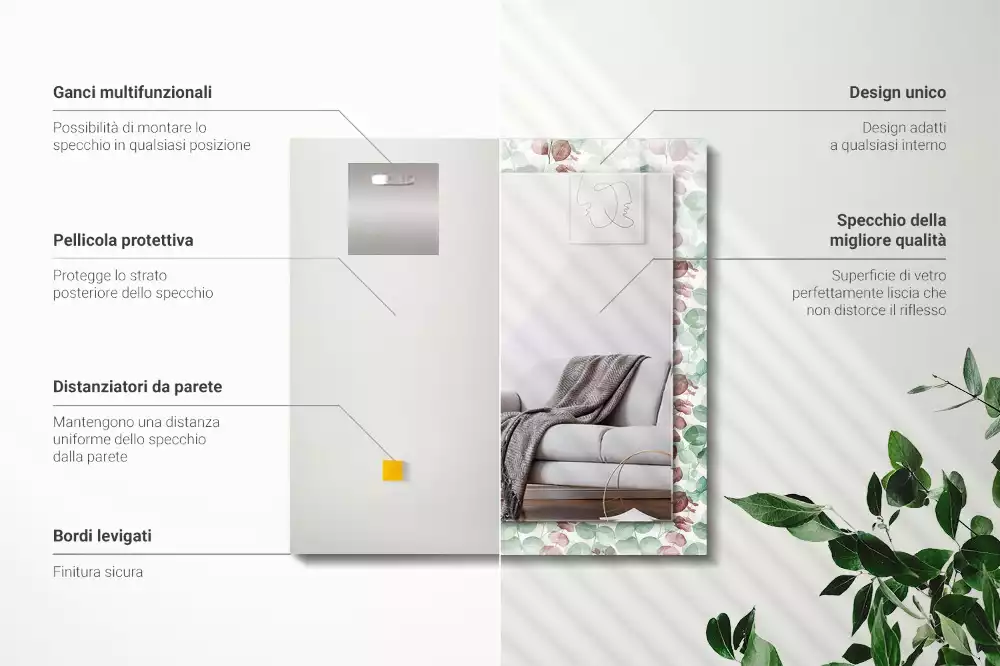 Miroir décoratif rectangulaire Feuilles aquarelle