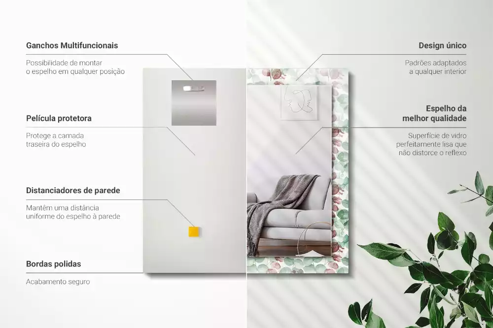 Miroir décoratif rectangulaire Feuilles aquarelle