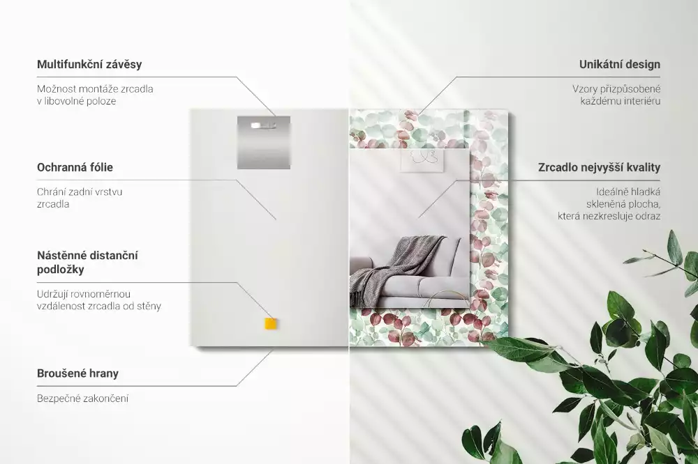 Miroir décoratif rectangulaire Feuilles aquarelle