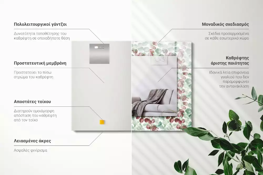 Miroir décoratif rectangulaire Feuilles aquarelle