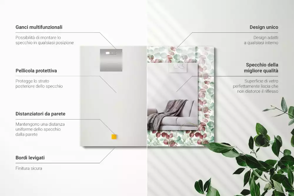 Miroir décoratif rectangulaire Feuilles aquarelle