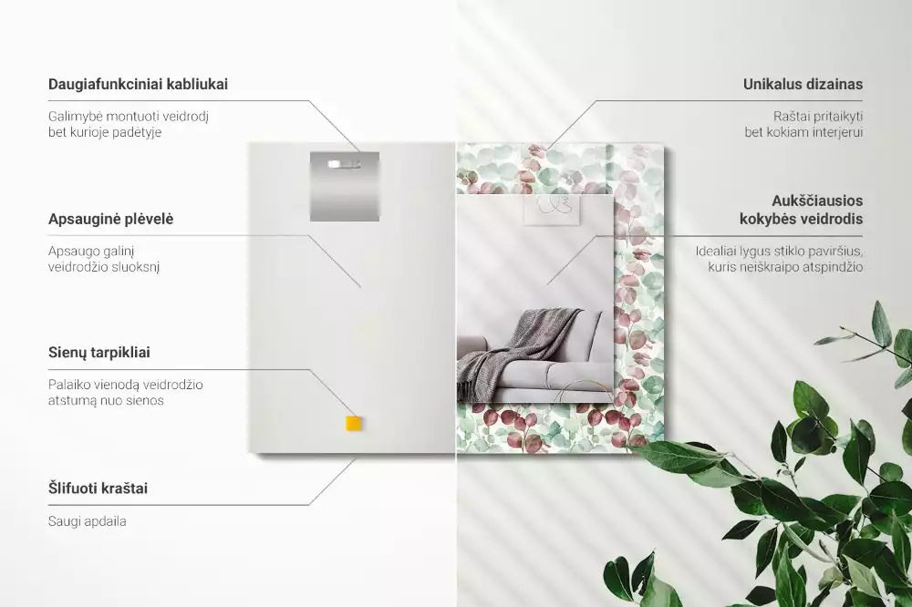 Miroir décoratif rectangulaire Feuilles aquarelle