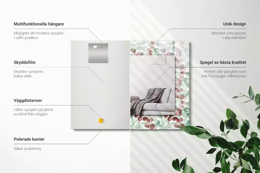 Miroir décoratif rectangulaire Feuilles aquarelle