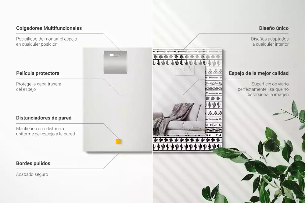 Miroir avec imprimé rectangulaire Cactus flèches tipi