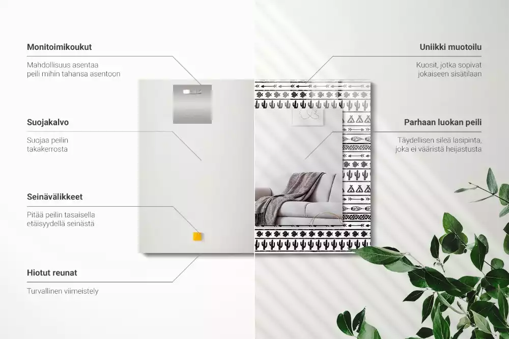 Miroir avec imprimé rectangulaire Cactus flèches tipi