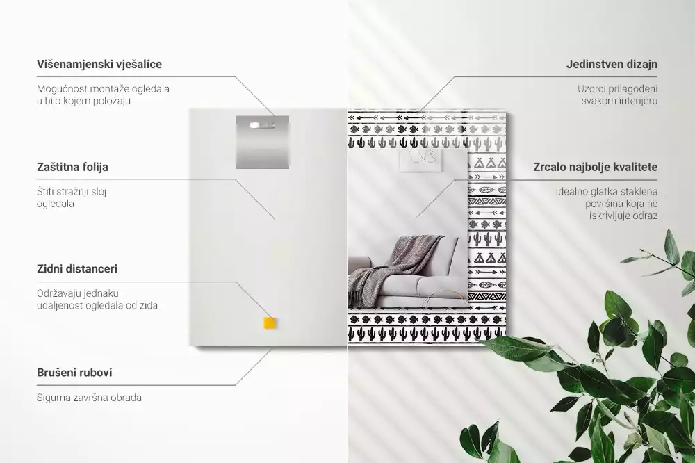 Miroir avec imprimé rectangulaire Cactus flèches tipi