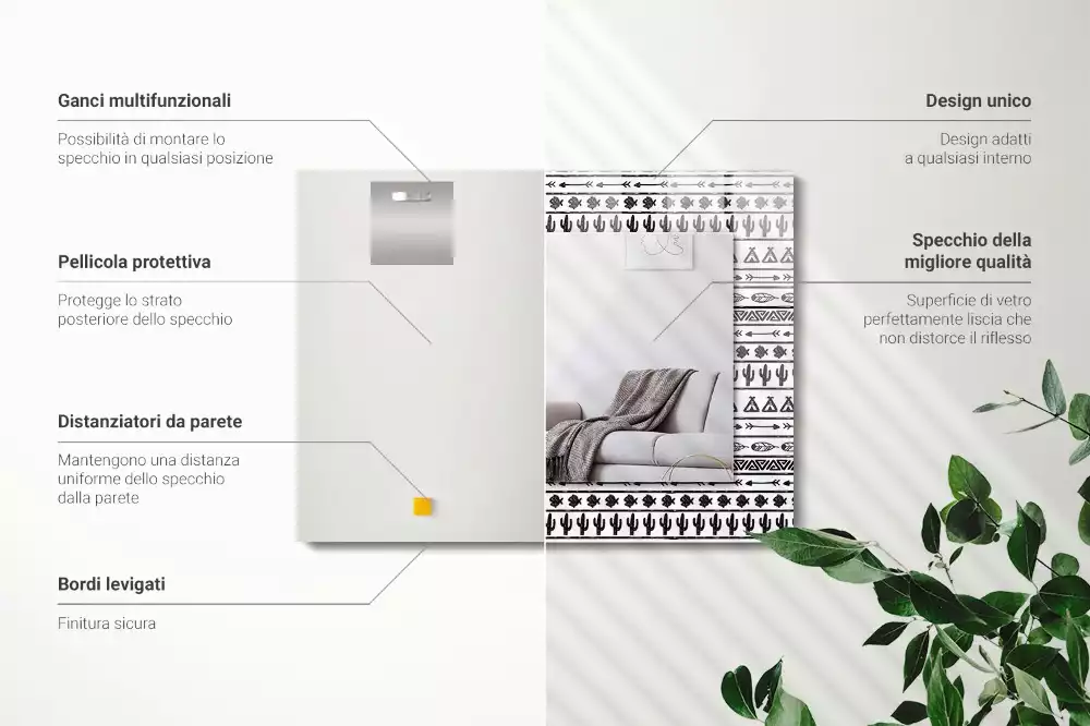 Miroir avec imprimé rectangulaire Cactus flèches tipi