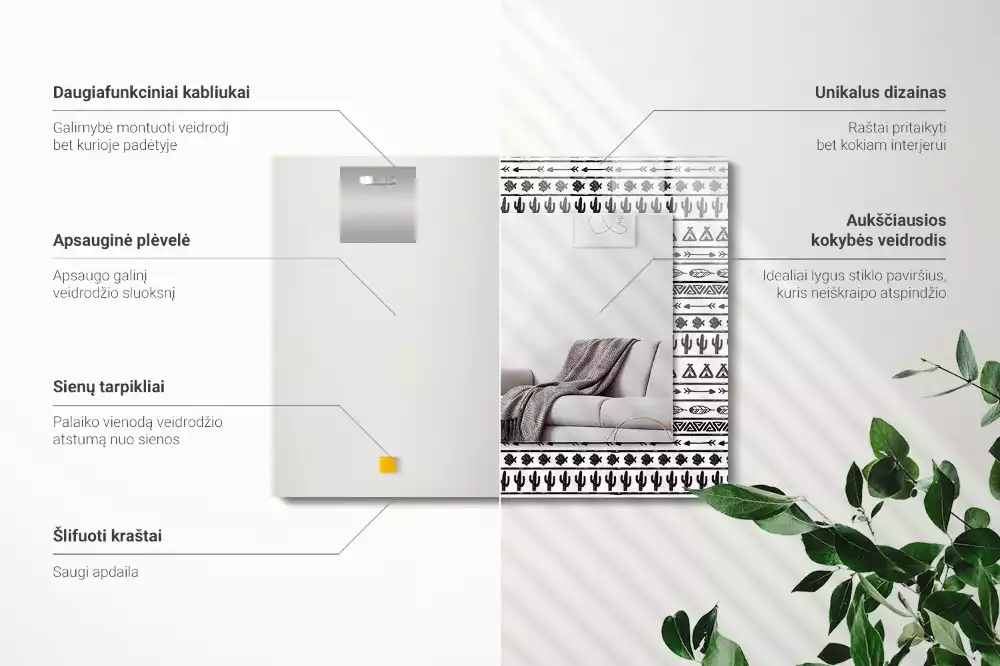 Miroir avec imprimé rectangulaire Cactus flèches tipi