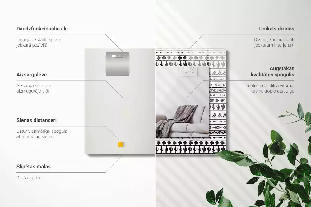 Miroir avec imprimé rectangulaire Cactus flèches tipi