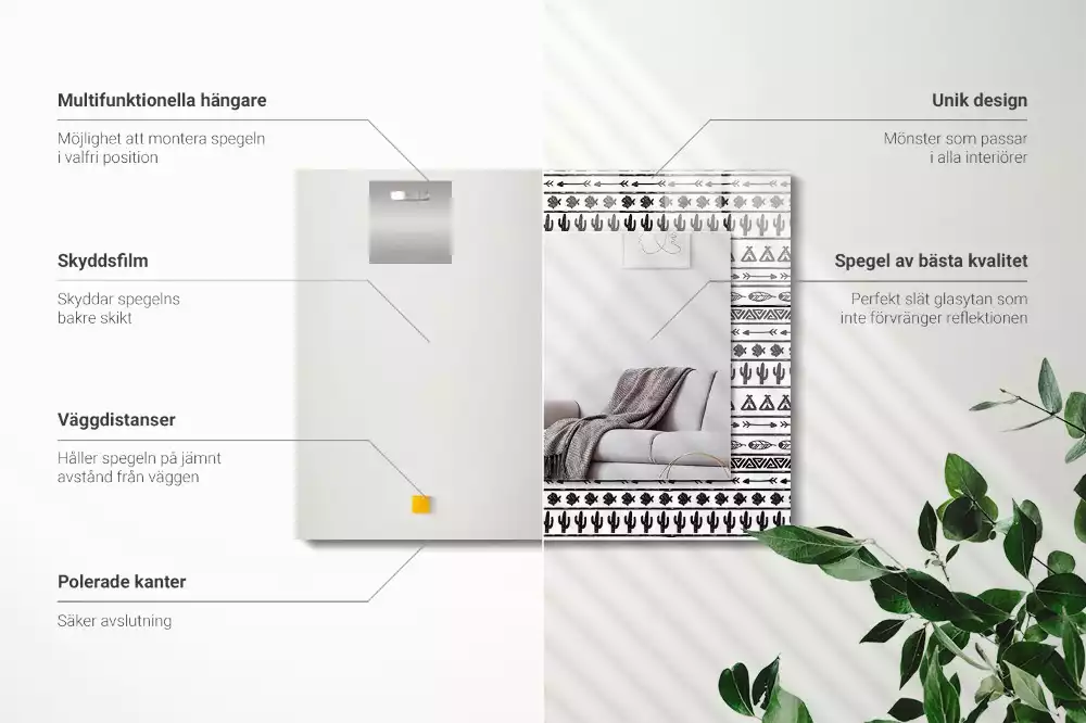 Miroir avec imprimé rectangulaire Cactus flèches tipi