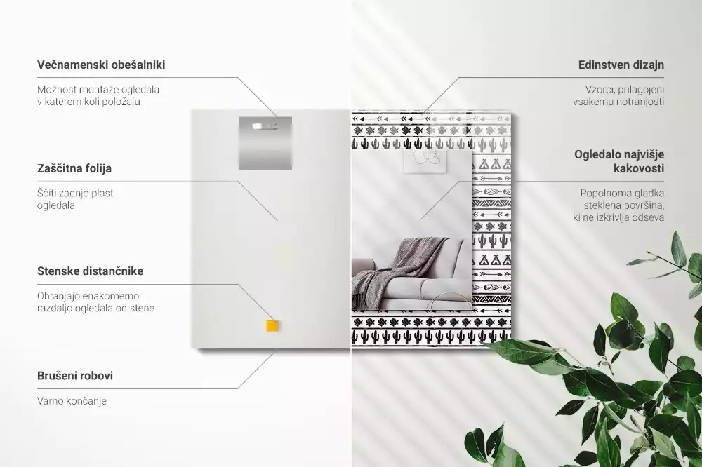 Miroir avec imprimé rectangulaire Cactus flèches tipi