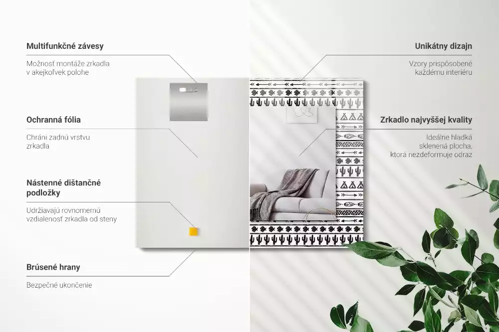 Miroir avec imprimé rectangulaire Cactus flèches tipi