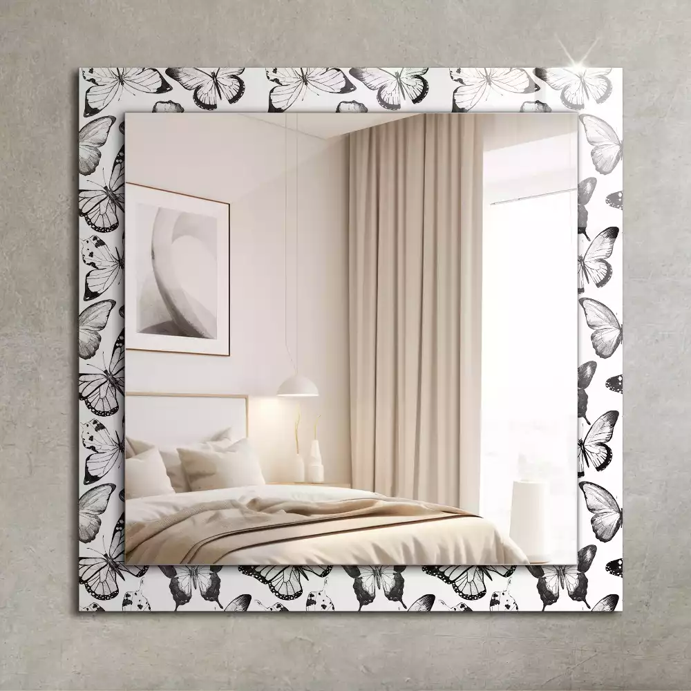 Miroir avec imprimé décoratif rectangulaire Papillons noir et blanc