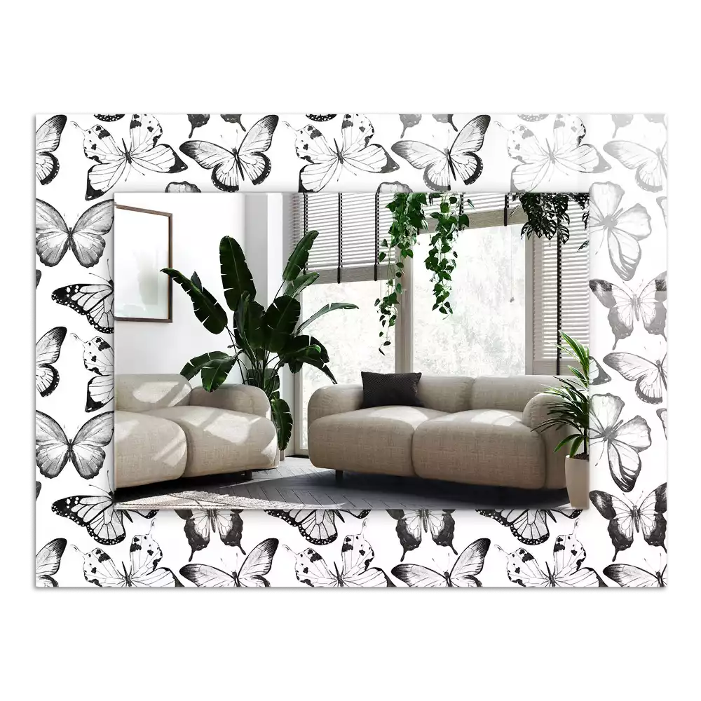 Miroir avec imprimé décoratif rectangulaire Papillons noir et blanc