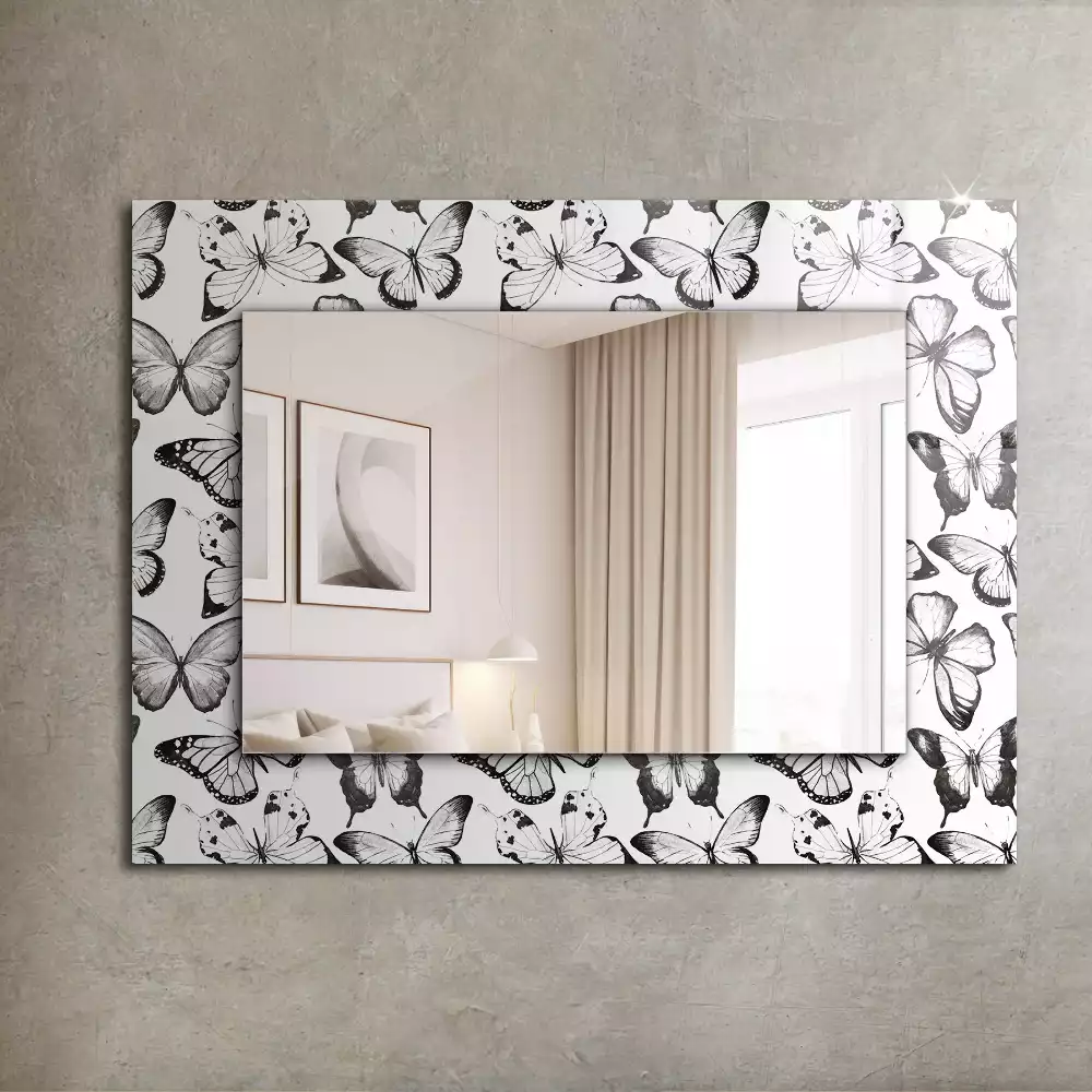 Miroir avec imprimé décoratif rectangulaire Papillons noir et blanc