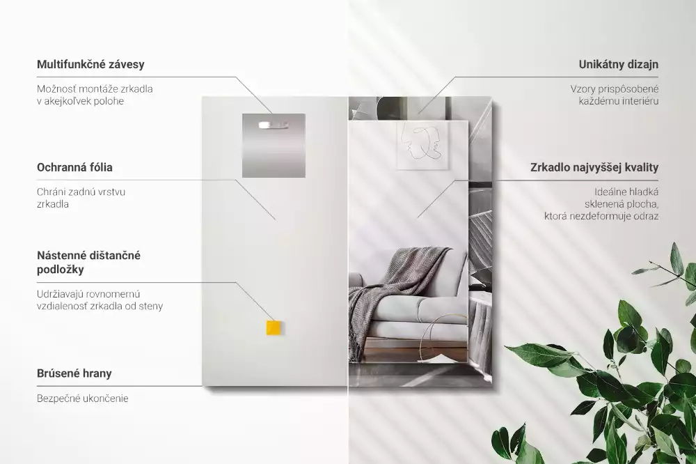 Miroir décoratif rectangulaire Feuilles de bananier