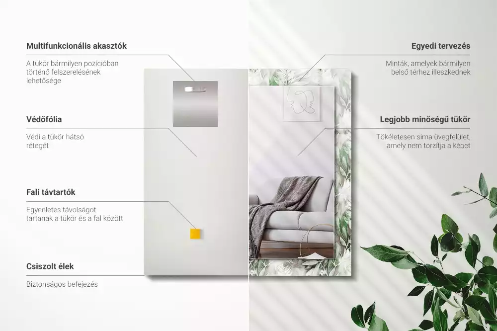 Miroir avec imprimé rectangulaire Feuilles vertes motif