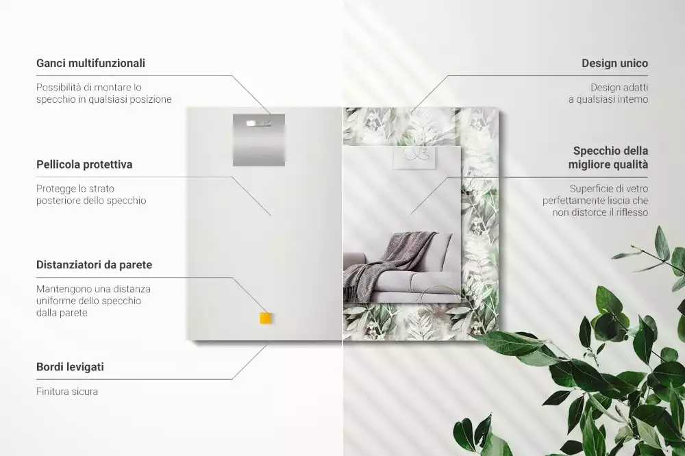 Miroir avec imprimé rectangulaire Feuilles vertes motif