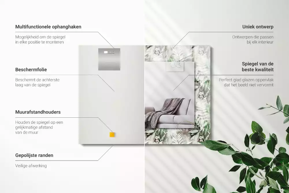 Miroir avec imprimé rectangulaire Feuilles vertes motif