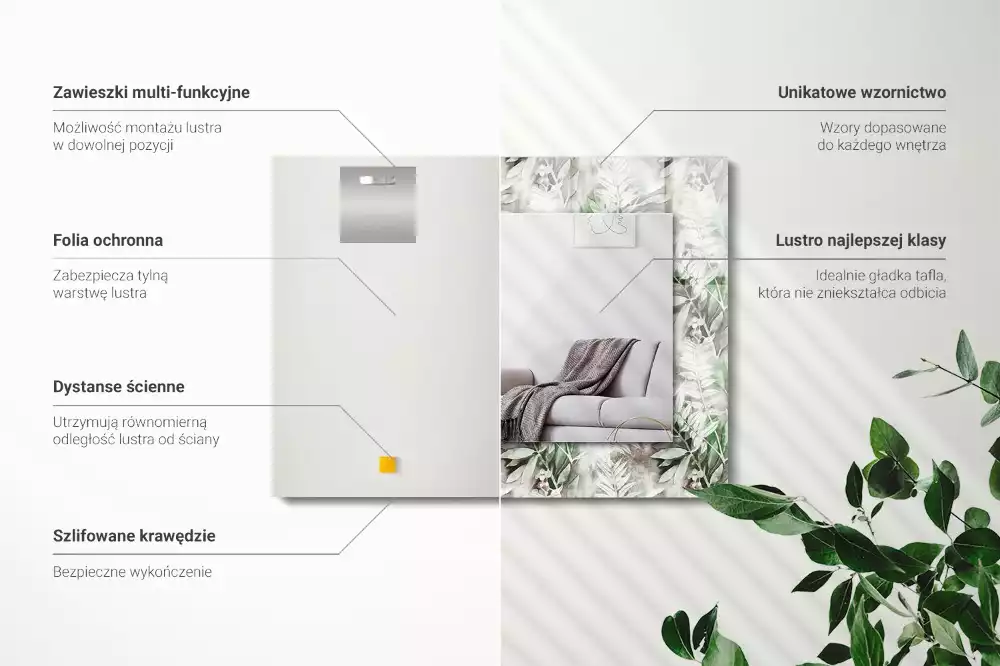 Miroir avec imprimé rectangulaire Feuilles vertes motif