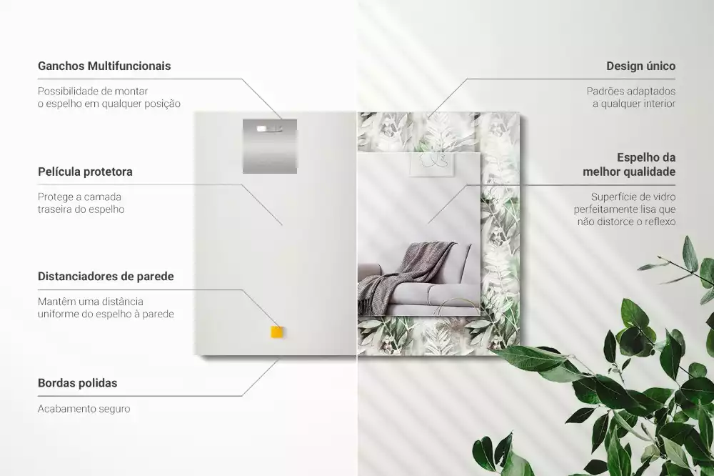 Miroir avec imprimé rectangulaire Feuilles vertes motif