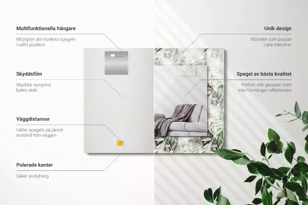 Miroir avec imprimé rectangulaire Feuilles vertes motif