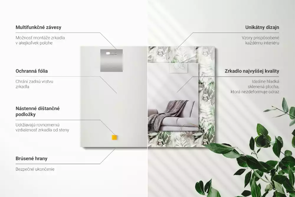 Miroir avec imprimé rectangulaire Feuilles vertes motif