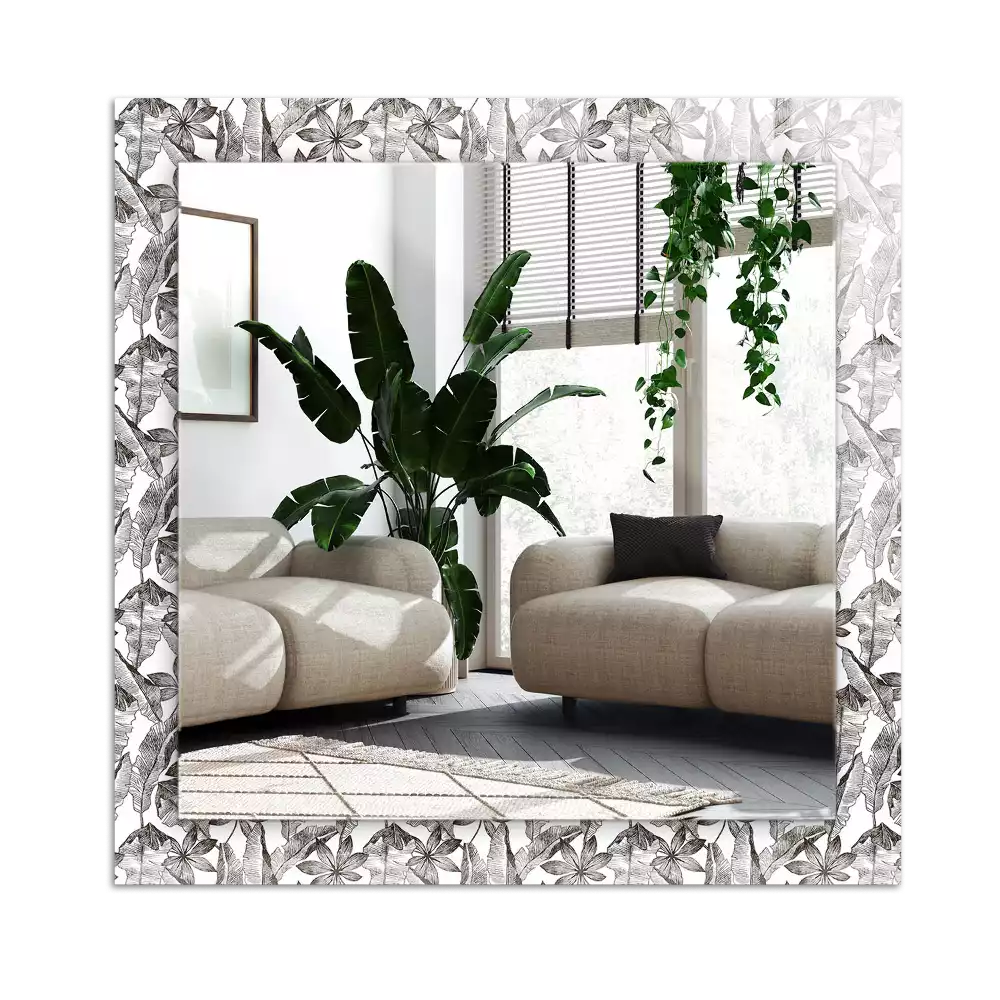 Miroir avec imprimé décoratif rectangulaire Feuilles et fleurs