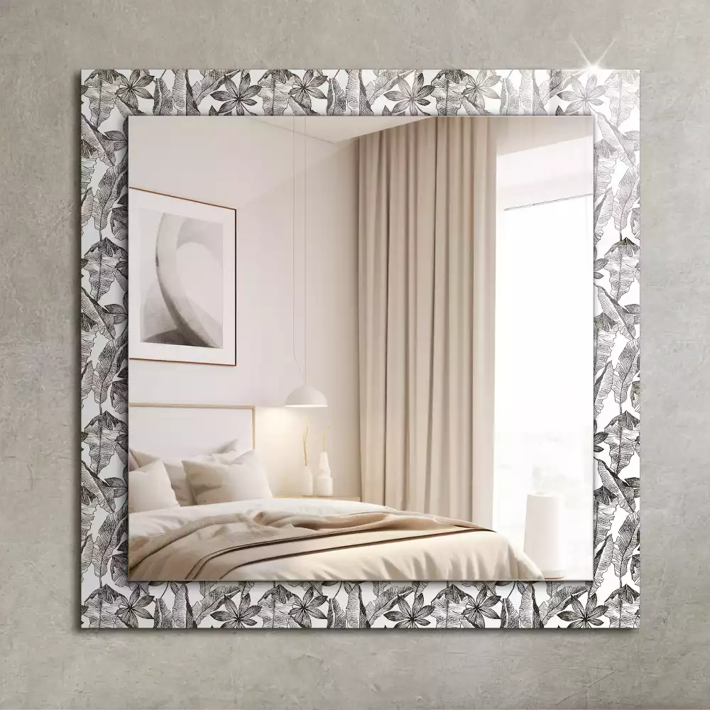 Miroir avec imprimé décoratif rectangulaire Feuilles et fleurs