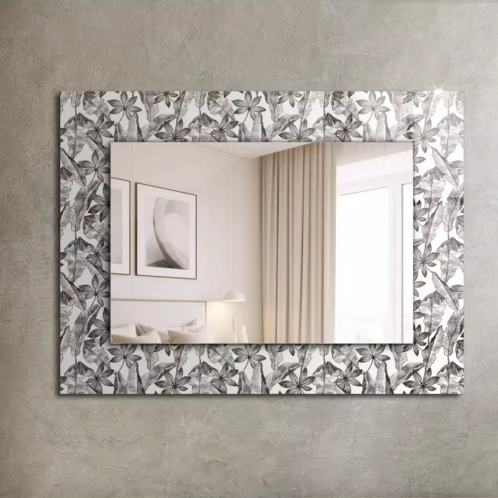 Miroir avec imprimé décoratif rectangulaire Feuilles et fleurs